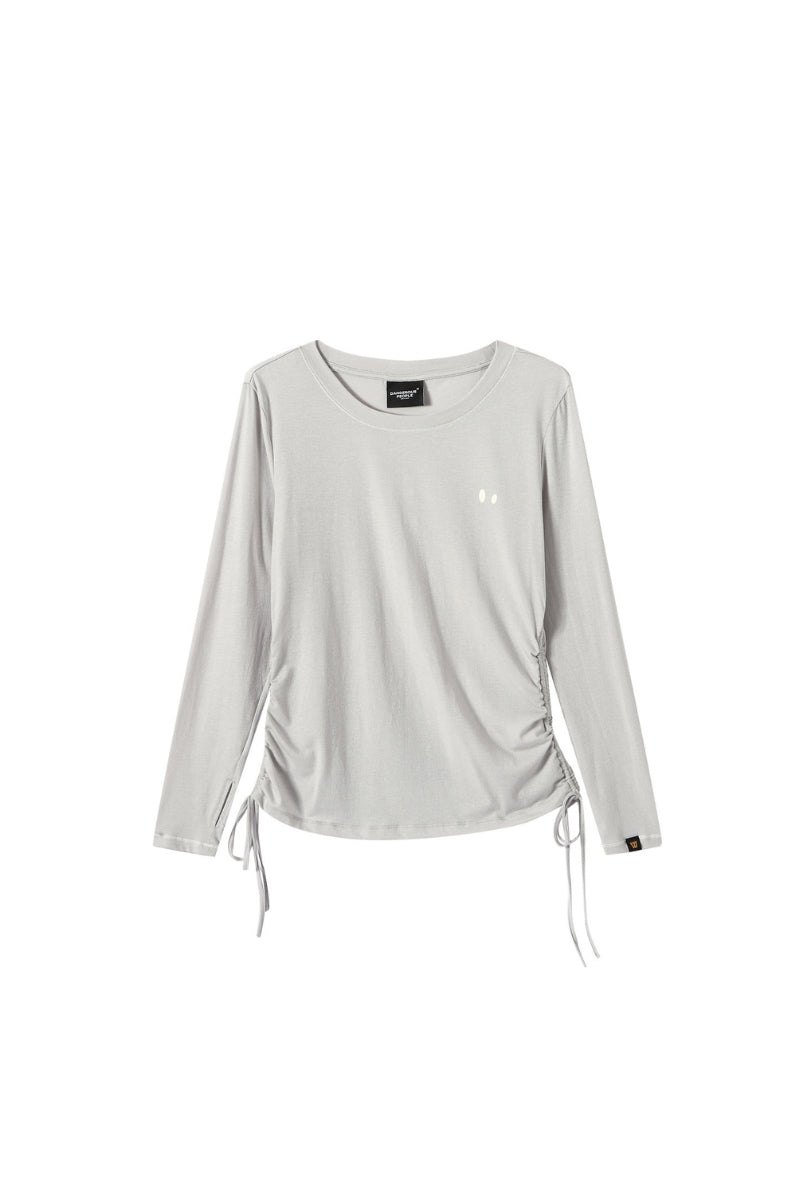 DangerousPeople DSP｜Stretchy Side Waist Drawstring Cover‑Up Color‑Block Lightweight Breathable Women's T‑Shirt