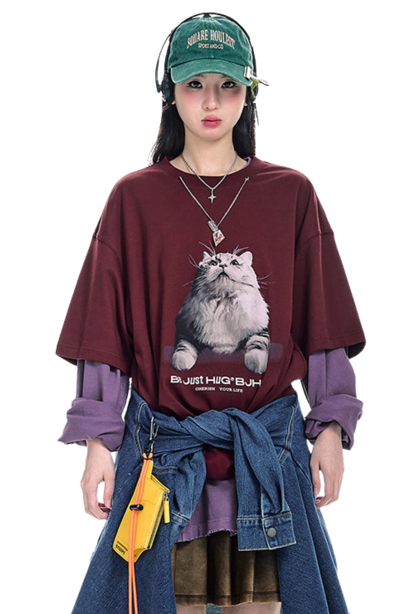 BJHG American Print True‑Shoulder Fitted Tee Women Summer Cool Quick‑Dry Streetwear Top