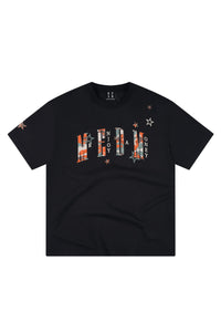 MEDM Relaxed Fit Camouflage Letter Rhinestone Streetwear Tee