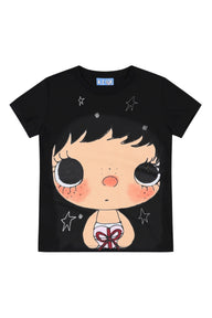MEDM X YUY Yu Big Face Print Women Slim Fit Crew Neck T-Shirt