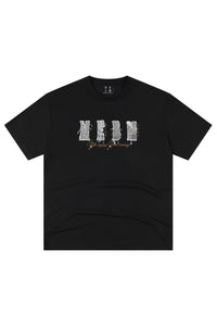 MEDM Vintage Denim Patch Rhinestone Crew Neck Tee