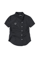 MEDM Heart Embroidery Plaid Cropped Shirt Women Slim Short Sleeve Top