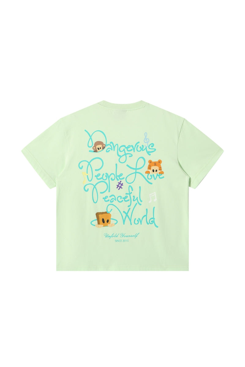 DangerousPeople DSP｜Fun Animal Paradise Graphic Oversized Drop‑Shoulder Quick‑Dry Lightweight T‑Shirt
