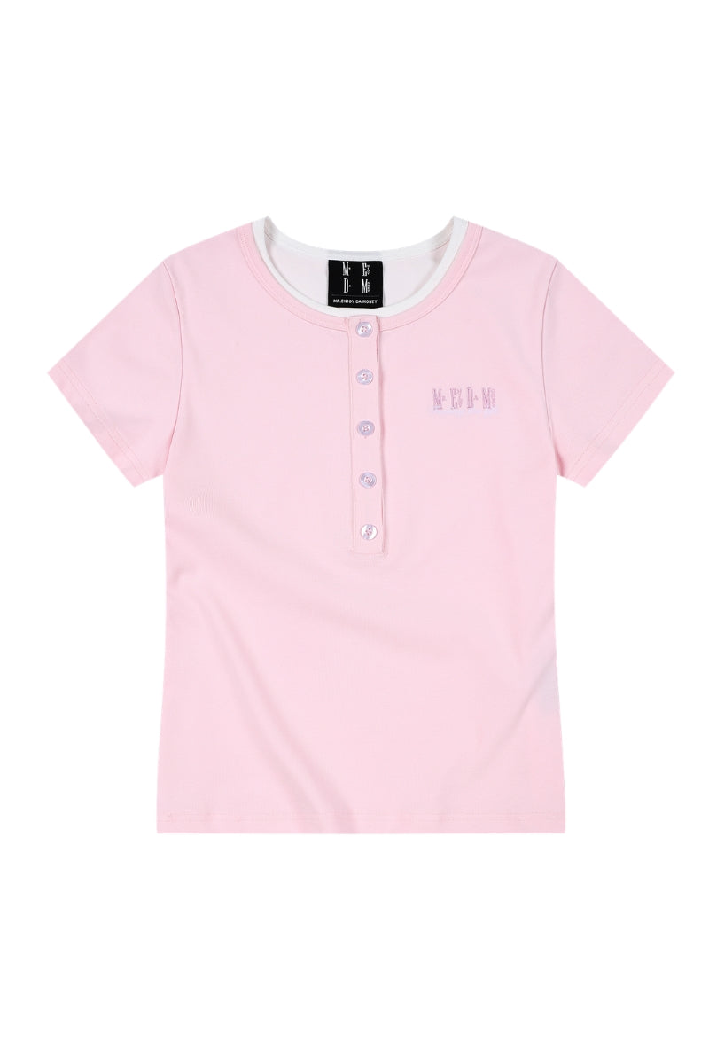 MEDM Fake Two-Piece Embroidered Women Tee