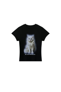 BJHG Women Cat Print Slim T-shirt Summer American Short Sleeve Top