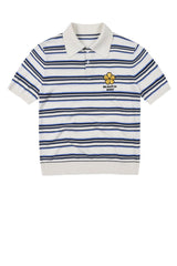 MEDM 3D Floral Stripe Knit Short Sleeve Polo Shirt for Men
