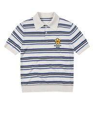 MEDM 3D Floral Stripe Knit Short Sleeve Polo Shirt for Men