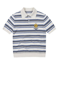 MEDM 3D Floral Stripe Knit Short Sleeve Polo Shirt for Men
