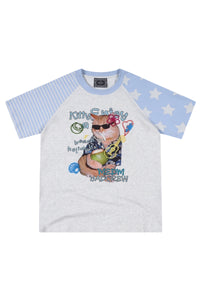 MEDM x YAD Cat & Dog Battle Print 3D Letter Raglan Women Tee