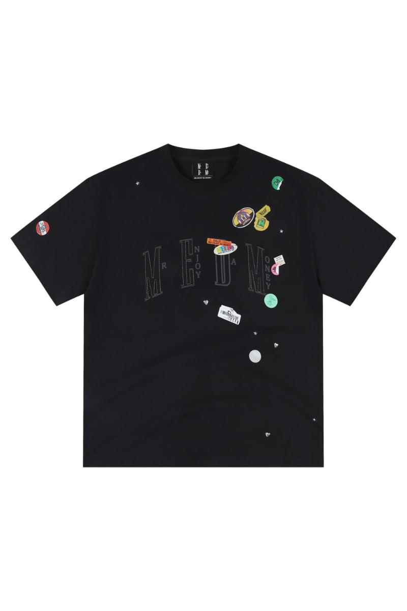 MEDM Sticker Label Patch Embroidery Unisex Cotton T-Shirt