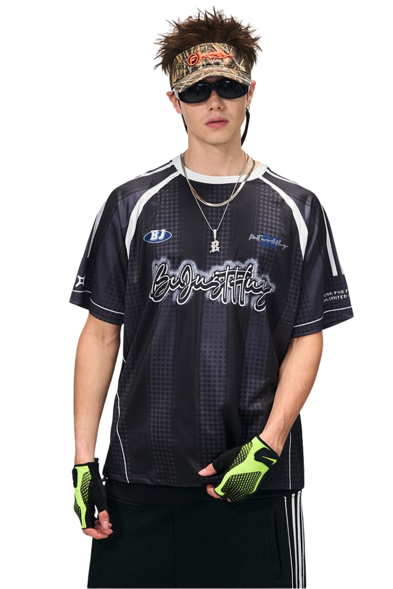 BJHG Summer Couple Jersey Retro Striped Short‑Sleeve T‑Shirt American Outdoor Street Top