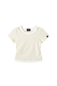DangerousPeople｜Spliced Mock Two‑Piece Color‑Block Women’s T‑Shirt