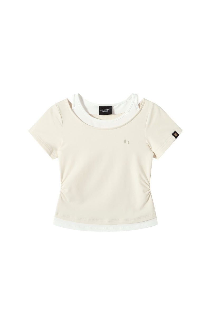 DangerousPeople｜Spliced Mock Two‑Piece Color‑Block Women’s T‑Shirt