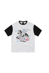 MEDM Blurry Pony Print Glitter Stars Crew Neck T-shirt