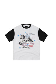 MEDM Blurry Pony Print Glitter Stars Crew Neck T-shirt