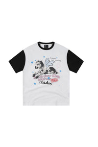 MEDM Blurry Pony Print Glitter Stars Crew Neck T-shirt