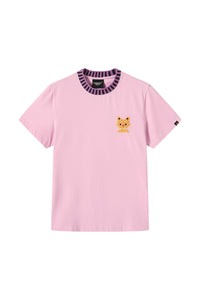 DangerousPeople DSP｜Striped Color Block Cat Embroidery Loose Short Sleeve Tee