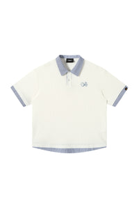 DangerousPeople DSP｜Fake Two‑Piece Dog Embroidery Oversized Drop‑Shoulder Polo Shirt