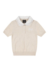 MEDM Detachable Lace Collar Knit Polo Women Summer Tee