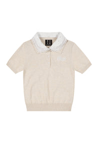 MEDM Detachable Lace Collar Knit Polo Women Summer Tee