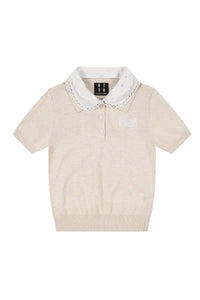 MEDM Detachable Lace Collar Knit Polo Women Summer Tee