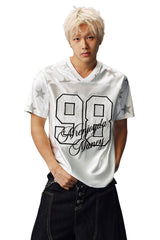 MEDM 2026 Star Number V-Neck Jersey Women Sporty Loose Short Sleeve T-Shirt