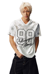 MEDM 2026 Star Number V-Neck Jersey Women Sporty Loose Short Sleeve T-Shirt