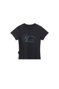 BJHG Women's Lazy Cat Straight‑Shoulder Tee