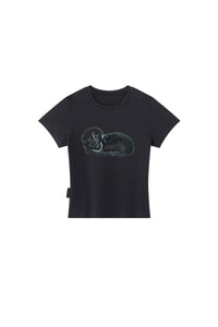 BJHG Women's Lazy Cat Straight‑Shoulder Tee