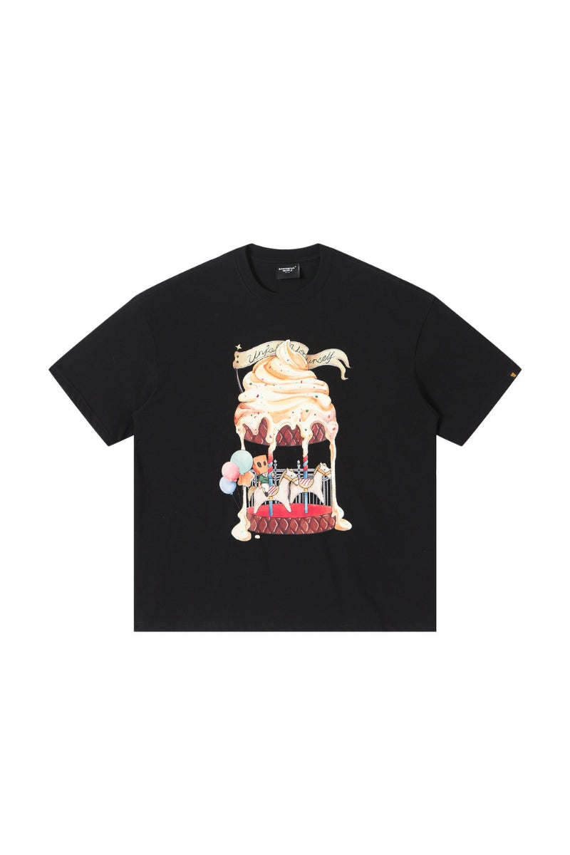 DangerousPeople｜Ice‑Cream Carousel Print Cotton T‑Shirt