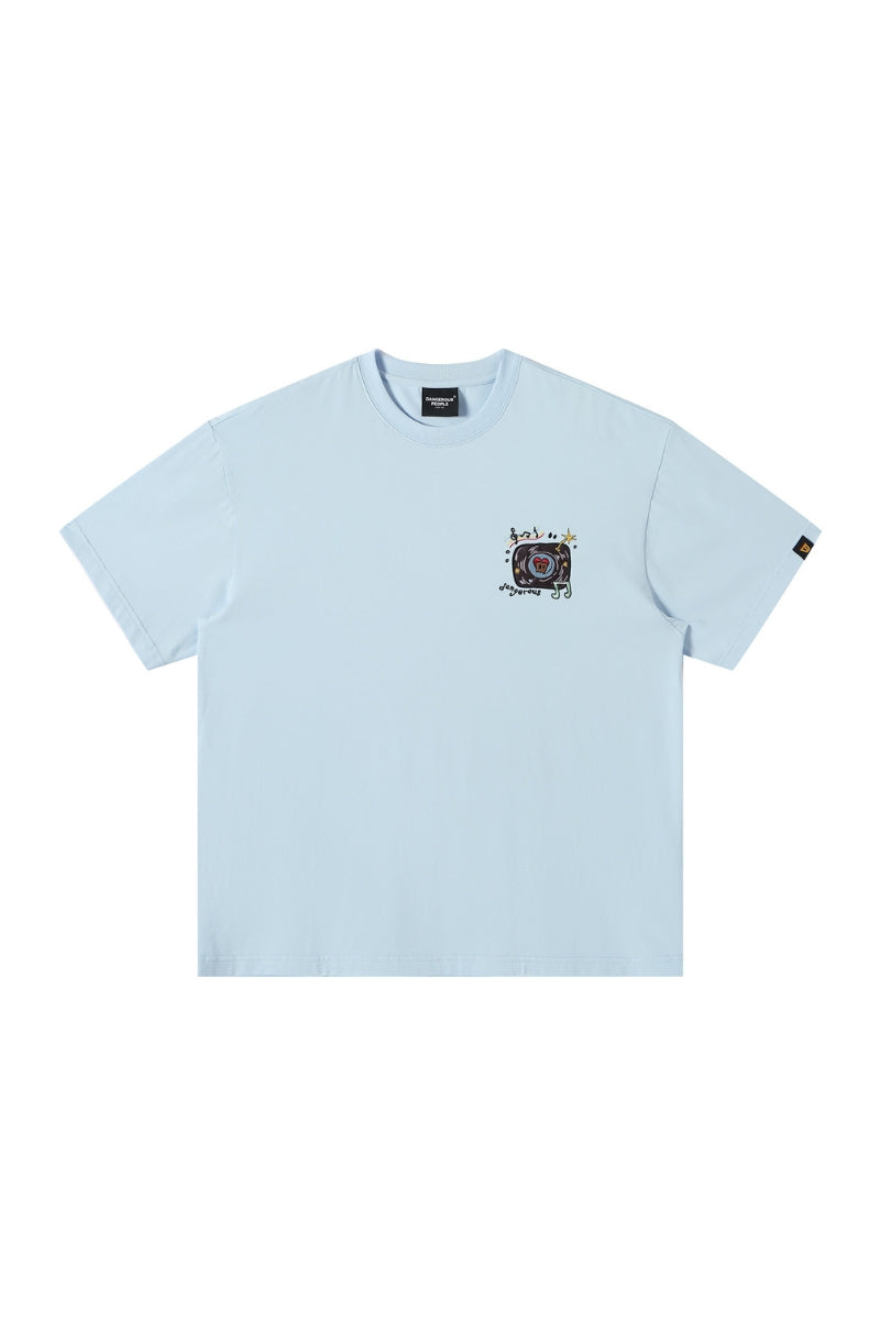 DangerousPeople DSP Mini‑D Vinyl Record Crew Neck Cotton Loose Casual T‑Shirt