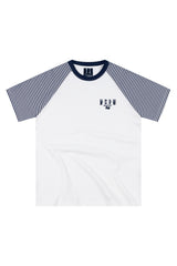 MEDM Stripe Raglan Embroidered Logo Loose T-shirt Men