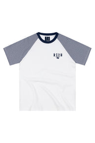 MEDM Stripe Raglan Embroidered Logo Loose T-shirt Men