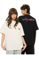 AFGK | Script Embroidery Tee, American Relaxed Unisex Loose T-Shirt