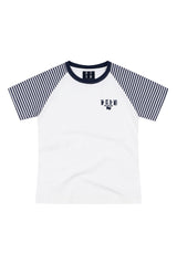 MEDM Stripe Raglan Embroidered Logo Loose T-shirt Women