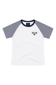 MEDM Stripe Raglan Embroidered Logo Loose T-shirt Women