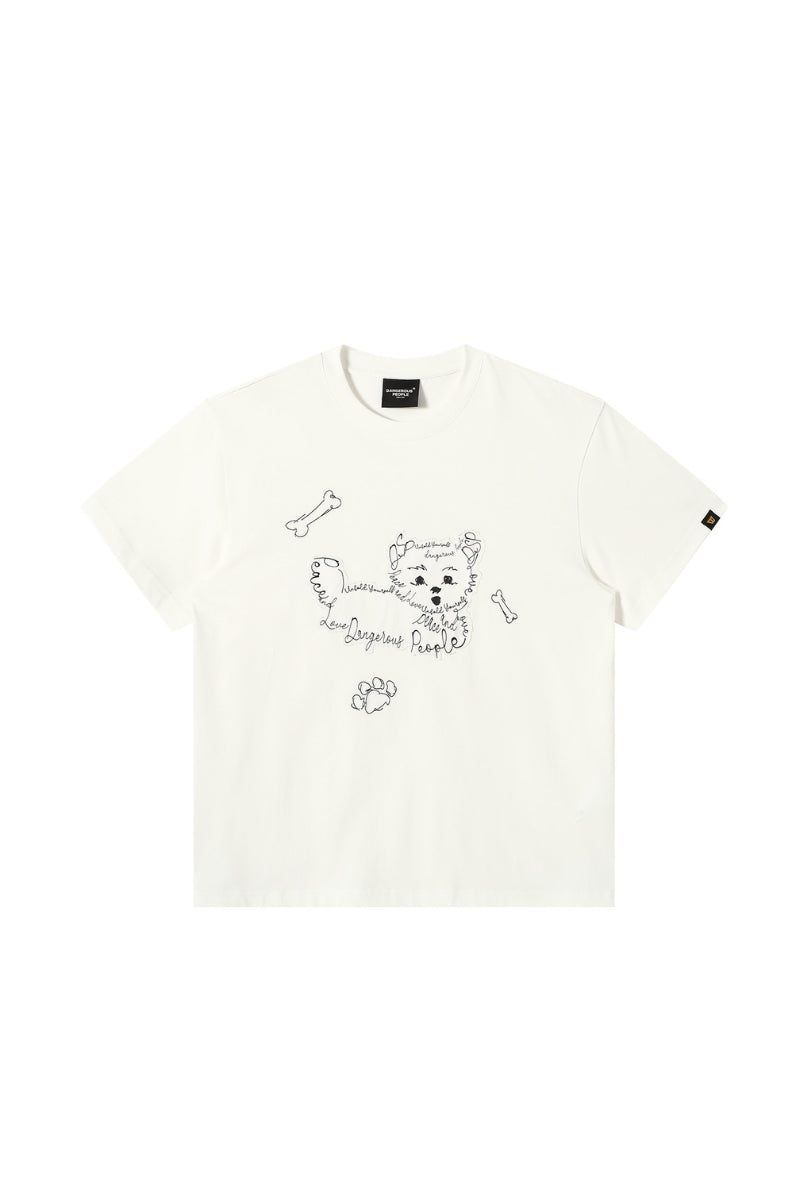 Dangerouspeople DSP Dog Patch Embroidered Loose Short Sleeve Tee