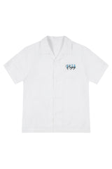 MEDM Color Block Letter Embroidery Linen Unisex Shirt