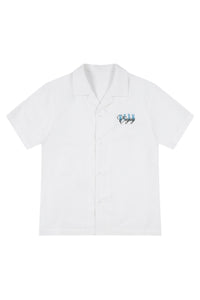 MEDM Color Block Letter Embroidery Linen Unisex Shirt