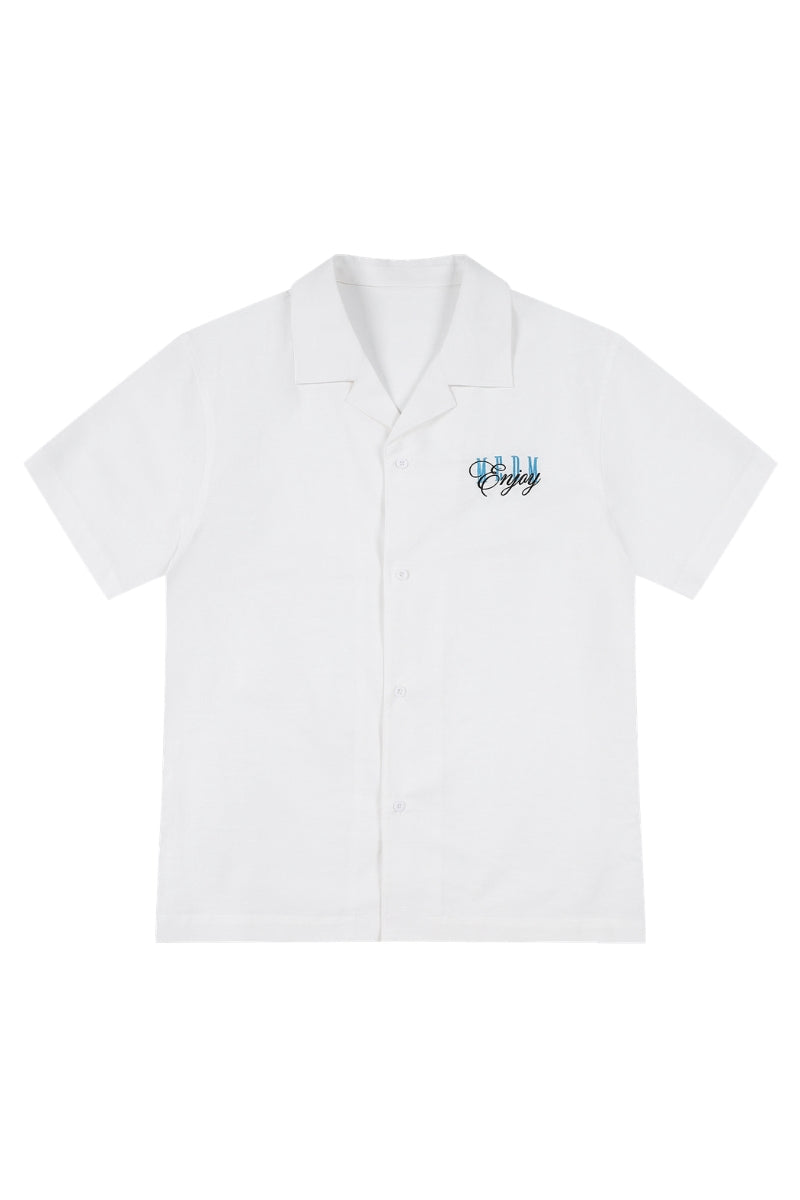 MEDM Color Block Letter Embroidery Linen Unisex Shirt