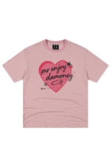 MEDM Striped Heart Letter Print Slim Loose Unisex T-shirt