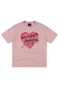MEDM Striped Heart Letter Print Slim Loose Unisex T-shirt
