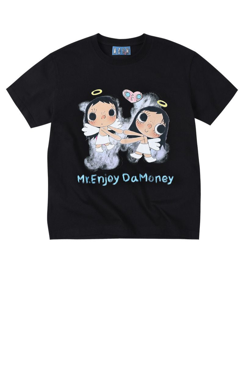 MEDM x YUY Co-branded Angel Print Heart Embroidery Crew Neck Tee