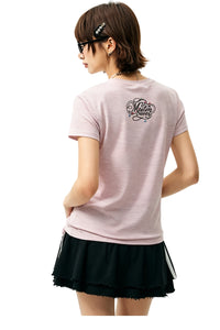 MEDM Rhinestone Cursive Slim Crew Neck Women T-Shirt