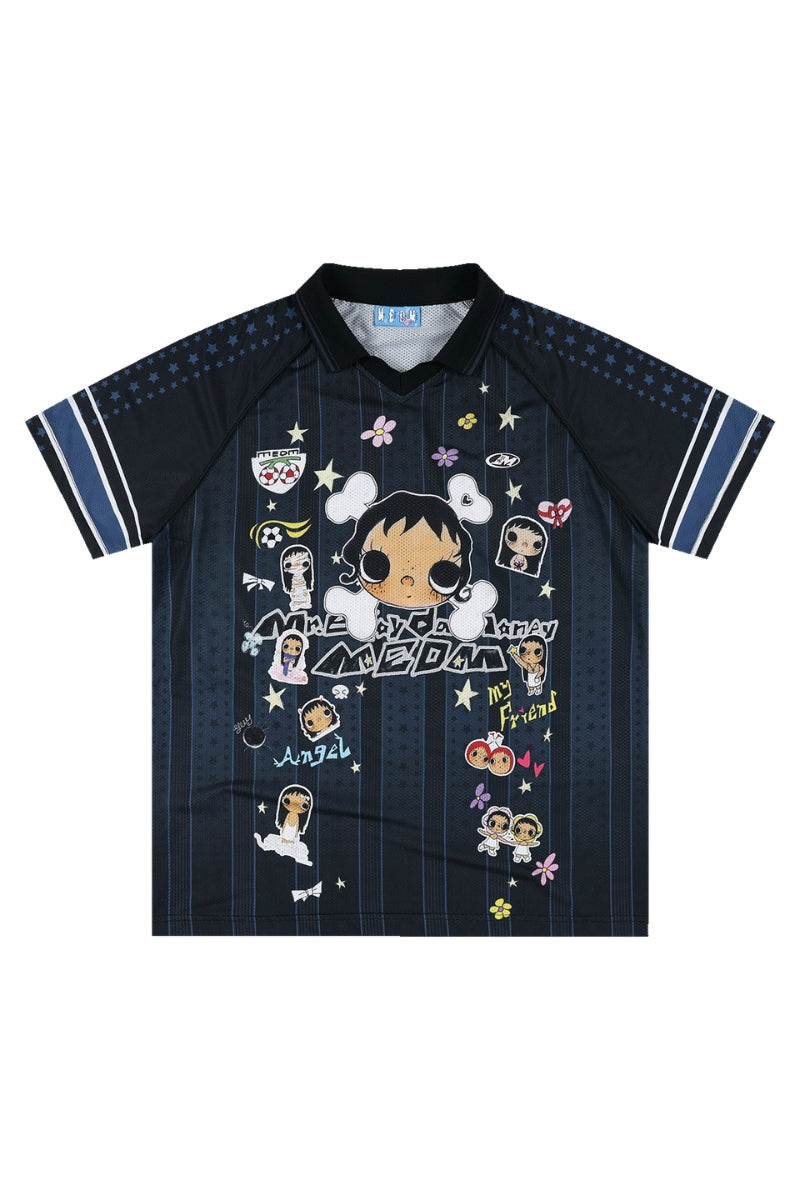 MEDM x YUY Yu Collab Print Letter Embroidery Polo Jersey Tee