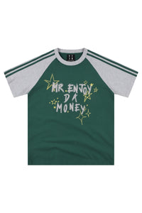 MEDM Color Block Graffiti Raglan Striped Unisex T-Shirt