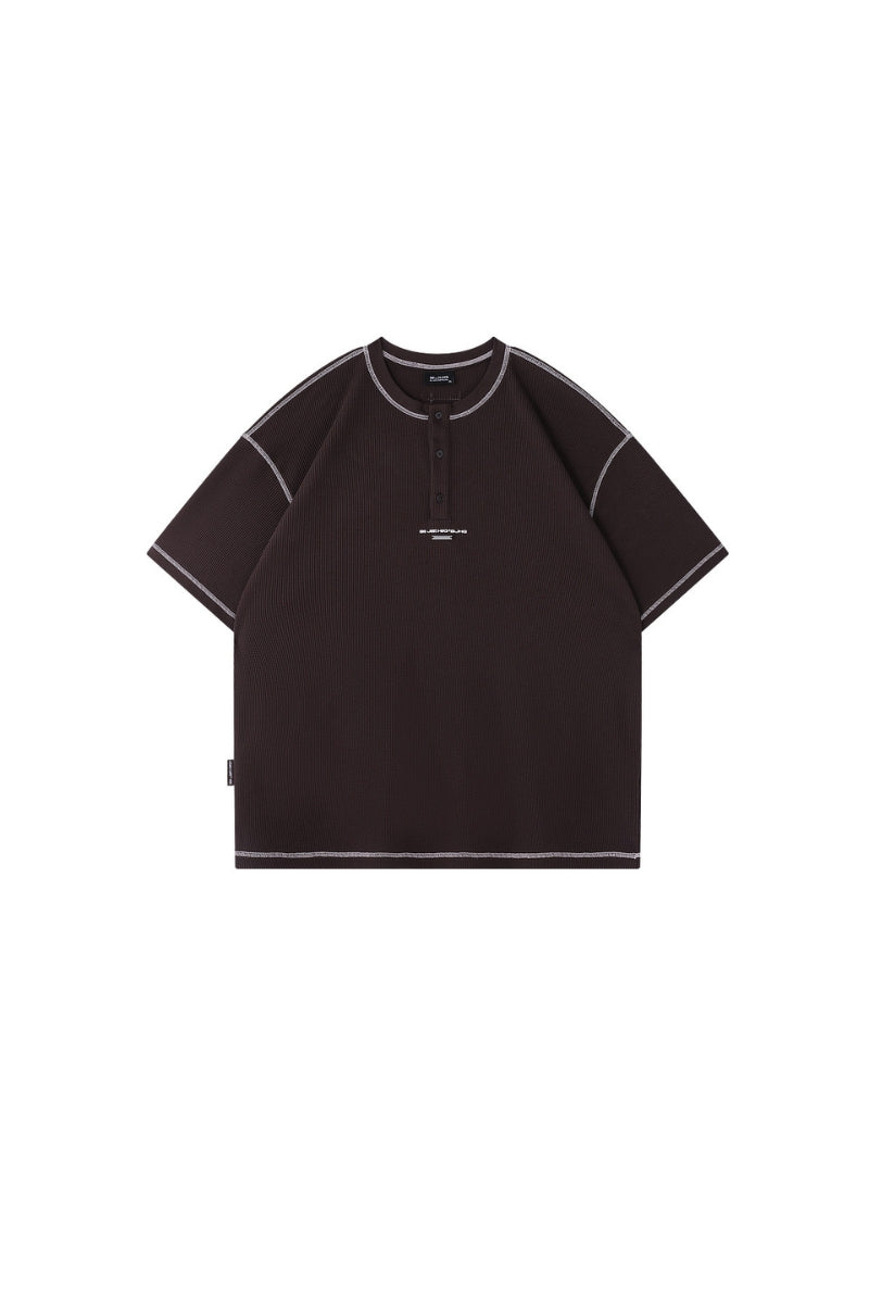 BJHG Waffle Knit Short‑Sleeve T‑Shirt American Loose Unisex Summer Tee