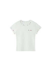 BJHG Women Colorful‑Embroidery Knitted Short‑Sleeve Tee, Set‑in‑Shoulder Slim‑Fit Top