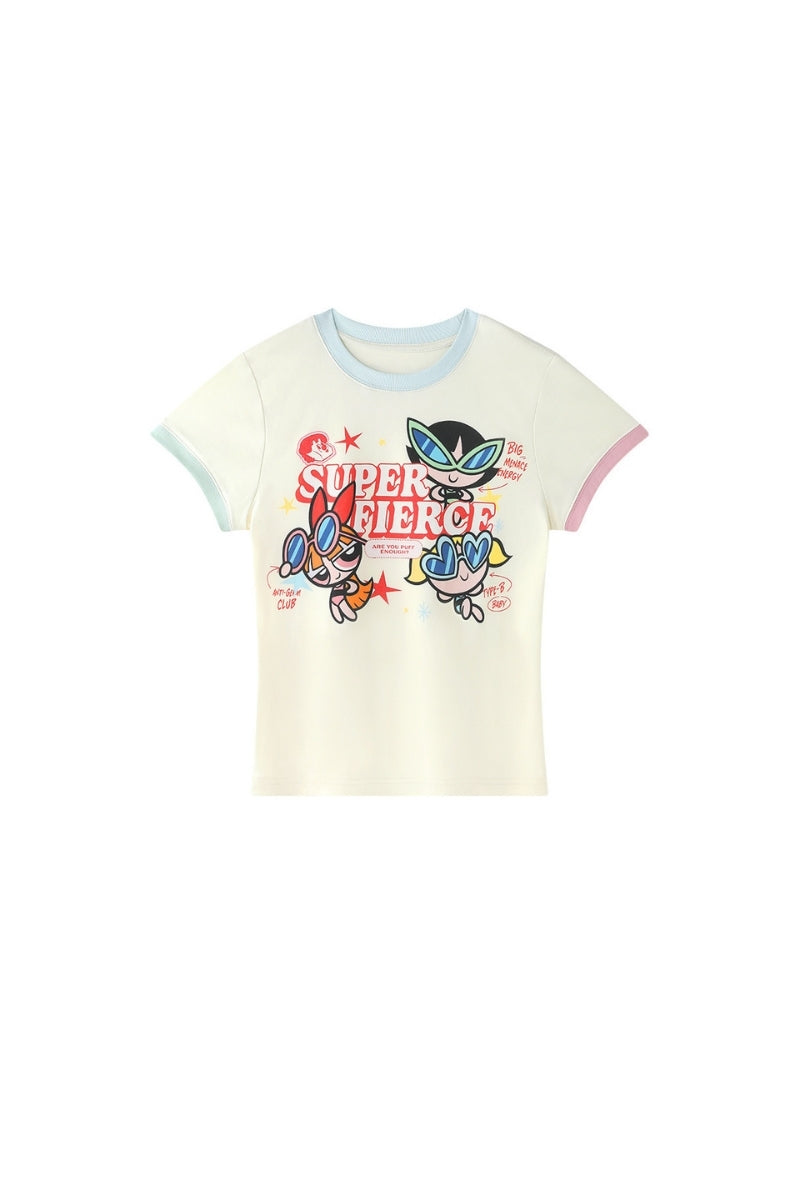 BJHG X Powerpuff Girls Women Fitted Short‑Sleeve T‑Shirt Summer Streetwear Top