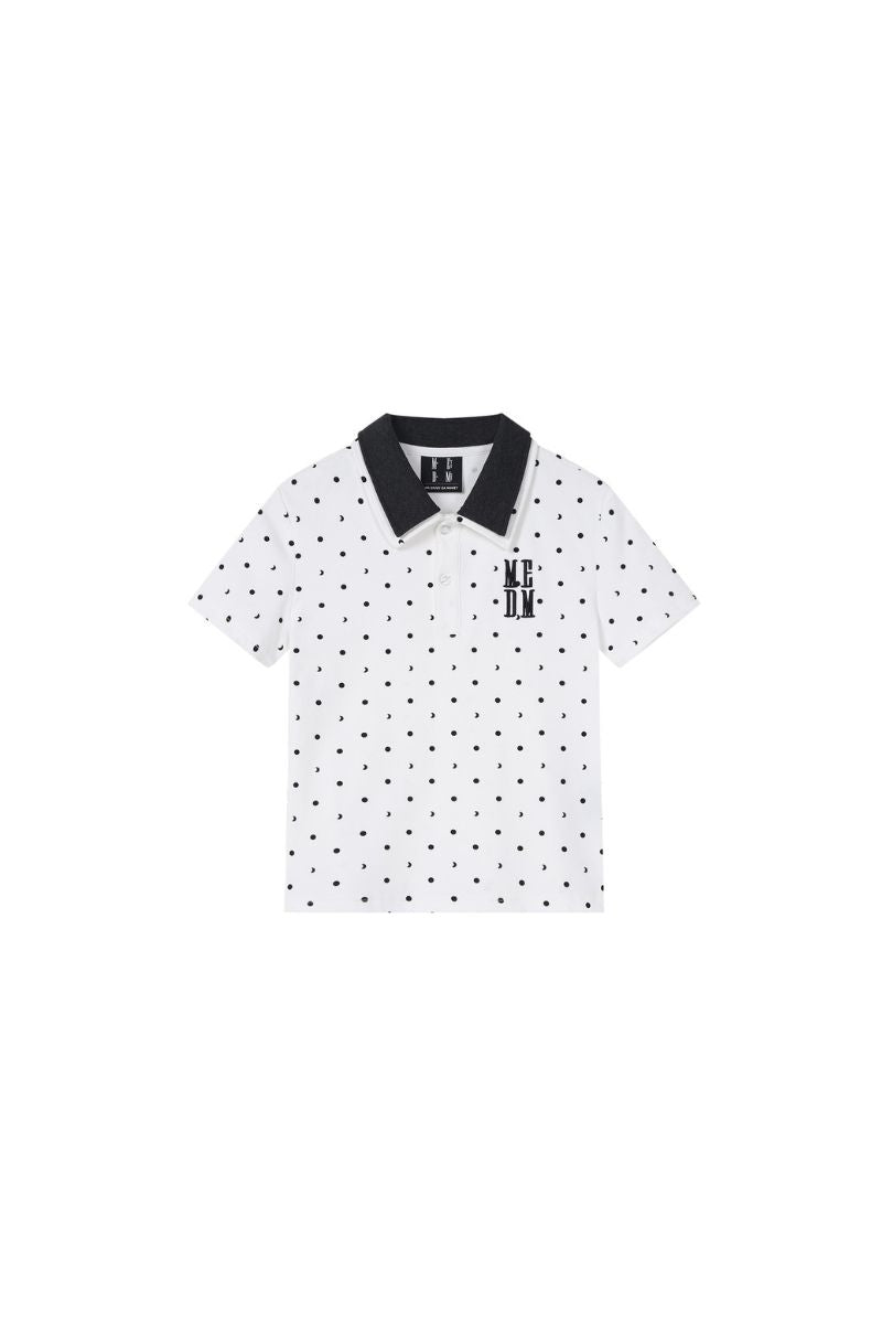 MEDM Fake Two-Piece Polka Dot Short-Sleeve POLO